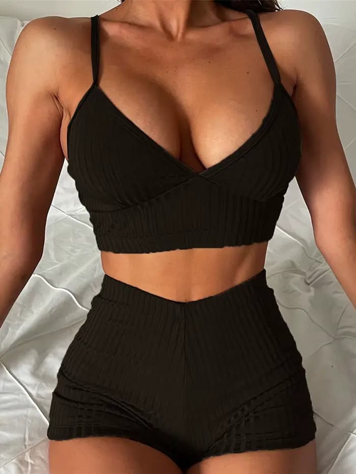 Maillot de bain côtelé pour femme, bikini taille haute, ensemble deux pièces rembourré, V3281