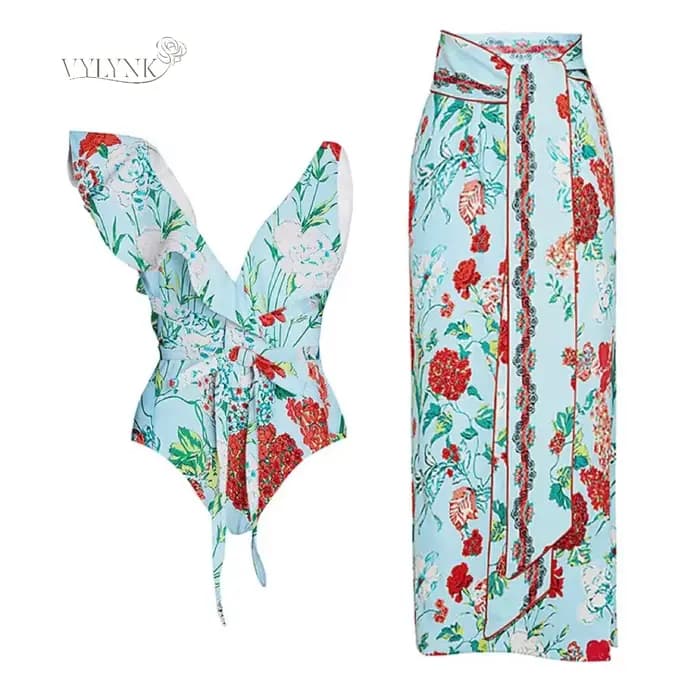 Maillot de bain une pièce vert rétro pour femmes, avec jupe portefeuille, col en V, imprimé Floral, Bkini, tenue de plage, vacances, 2025