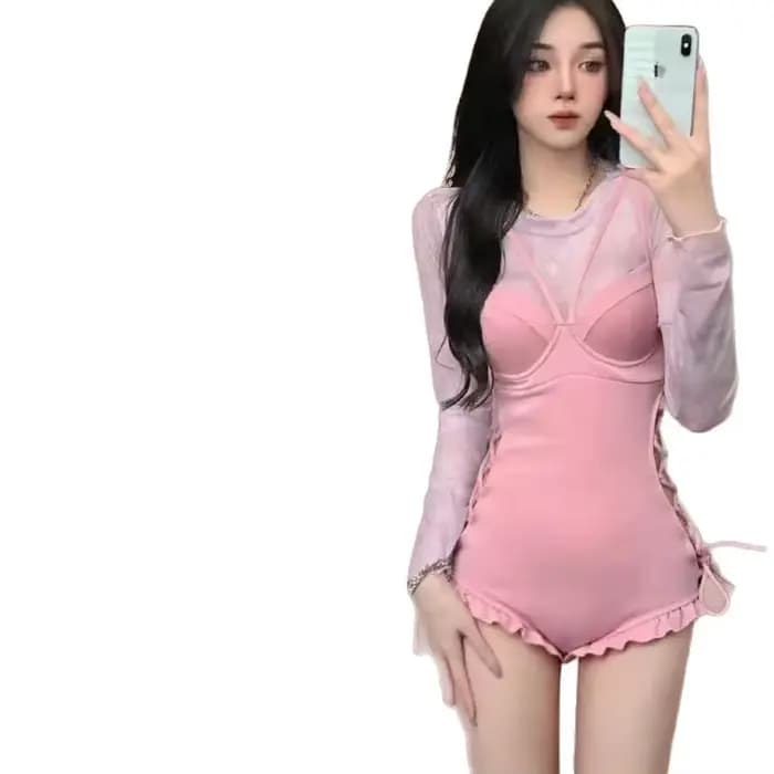 Maillot de bain une pièce rose avec veste pour femme