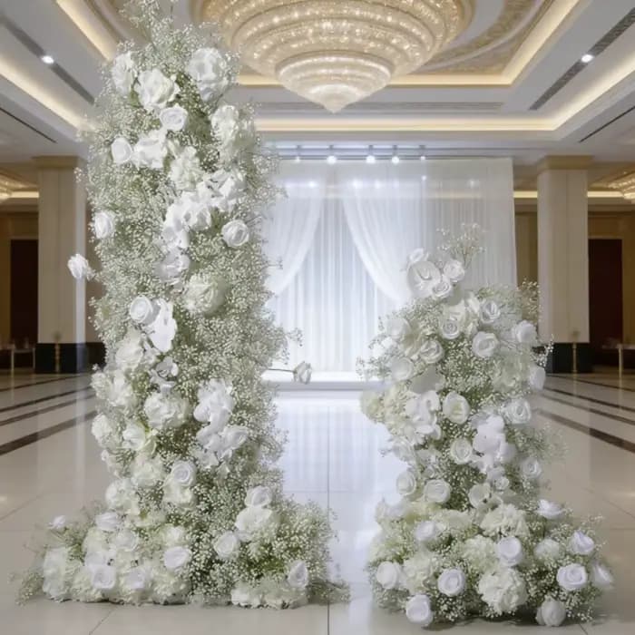 Ensembles floraux combinés indispensables pour spectacle de mariage, pour arrière-plan, Arches, Solution visuelle principale à une arrêt, gain de temps, prêt pour photos