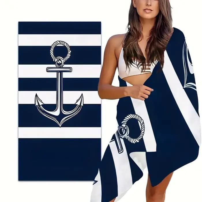 1 serviette de plage ancre nautique, serviette multi-usage pour la plage, la piscine, le surf, le yoga, idéale pour adultes, enfants, bain à domicile et utilisation estivale en extérieur