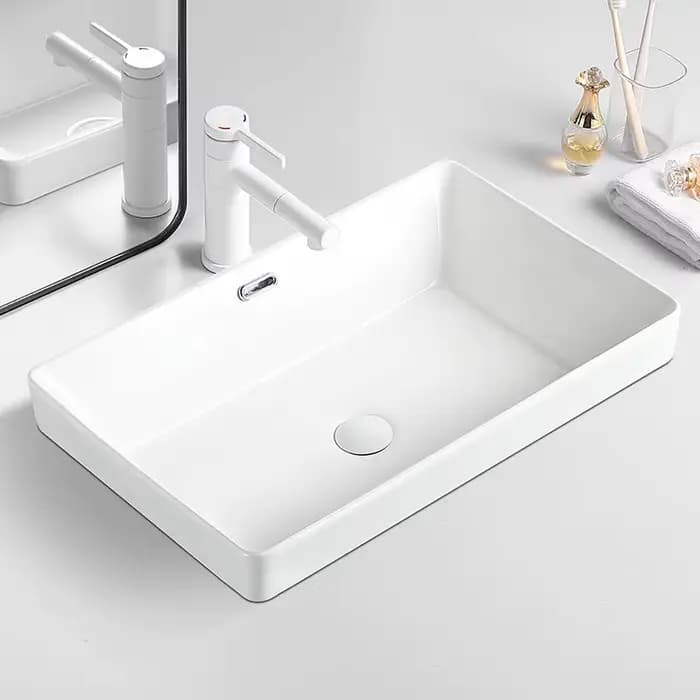 Vasque de salle de bain en céramique semi-encastrée, design moderne, facile à nettoyer, résistante aux éclaboussures