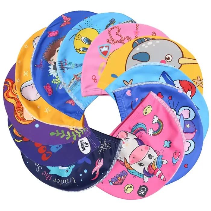 Bonnet de natation en tissu élastique pour enfants, chapeau de protection des oreilles, casquettes de natation, sports aquatiques, garçons et filles