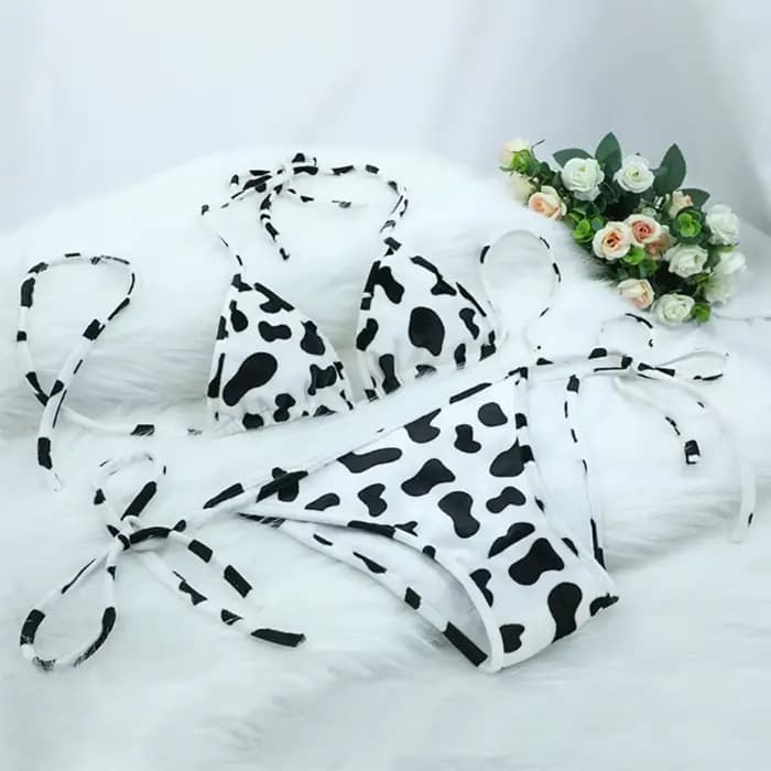 Mini Bikini à pois pour femmes, ensemble Style japonais, sous-vêtements, col licou, soutien-gorge avec culotte