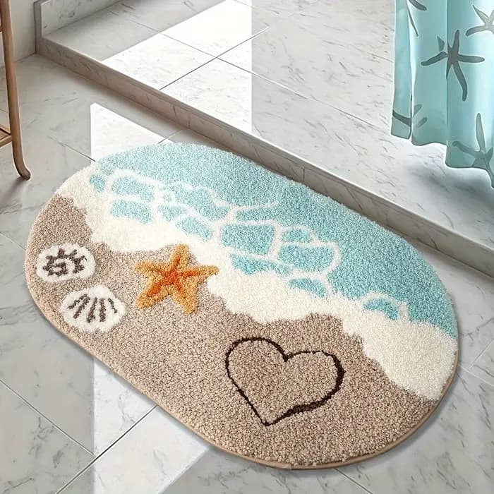 Tapis de salle de bain en Faux cachemire en peluche sur le thème océan