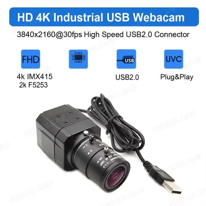 Webcam USB HD 4K avec objectif zoom varifocal 2,8-12 mm, caméra vidéo PC USB 2K 4MP, UVC OTG Plug and Play pour la diffusion en direct