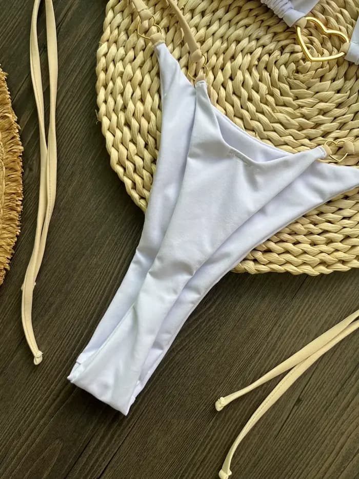 Femmes deux pièces maillot de bain Sexy Bikini blanc maillots de bain féminin Bikinis ensemble réglable maillots de bain femme licou Trikini livraison directe