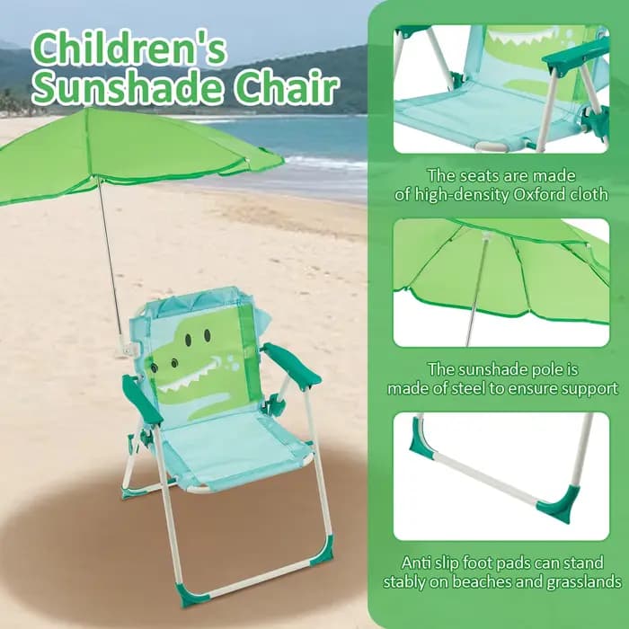 Chaise de plage pliable pour enfants avec parasol, légère, pour pique-nique, camping, résistante au vent, chaise longue de plage