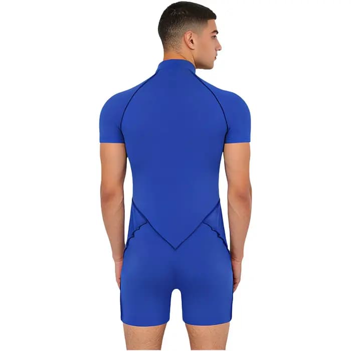 Hommes barboteuses body maillot de bain col montant avant fermeture éclair manches courtes Shorts bas justaucorps combinaison maillots de bain musculation combinaison