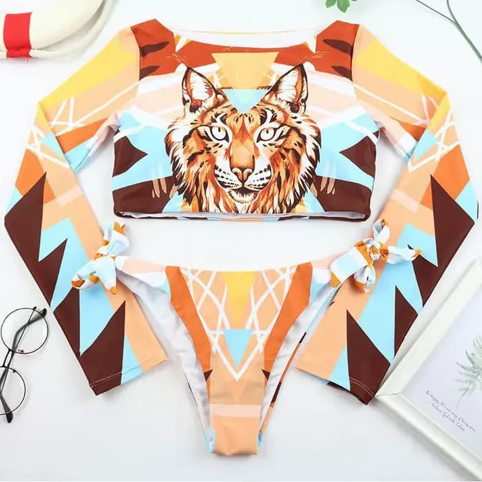 Maillot de bain deux pièces imprimé tigre pour femme