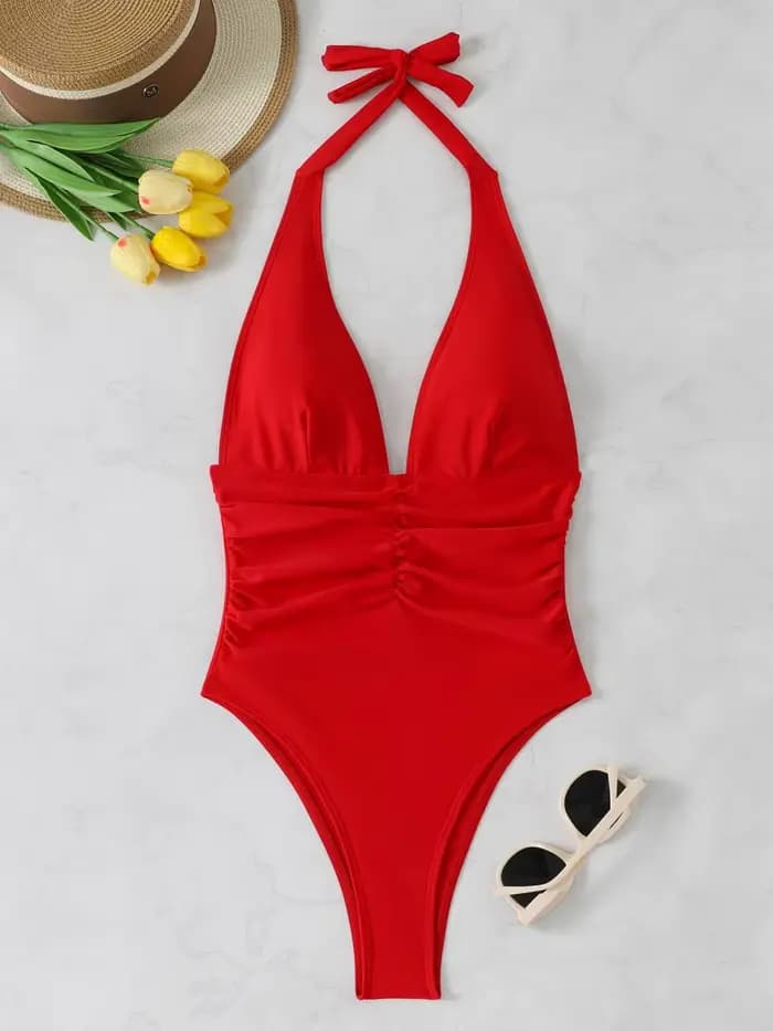 Maillot de bain une pièce Sexy, col licou, couleur unie, plongeant, dos nu, pour baigneurs, rembourré, vêtements de plage, pour femmes, 2026