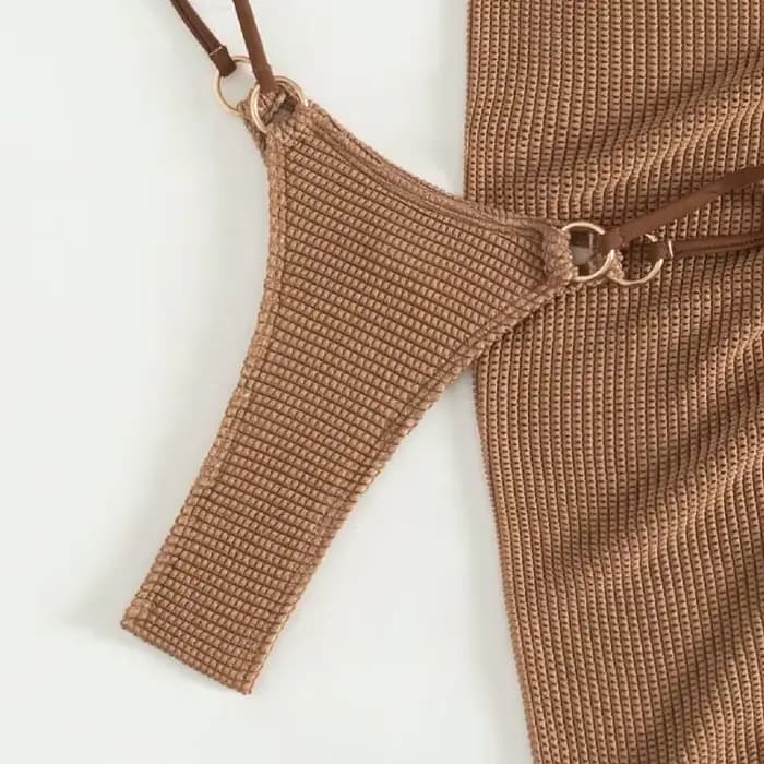 Sexy marron Bikini ensemble 2025 femmes licou Push Up soutien-gorge jupe 3 pièces maillot de bain été