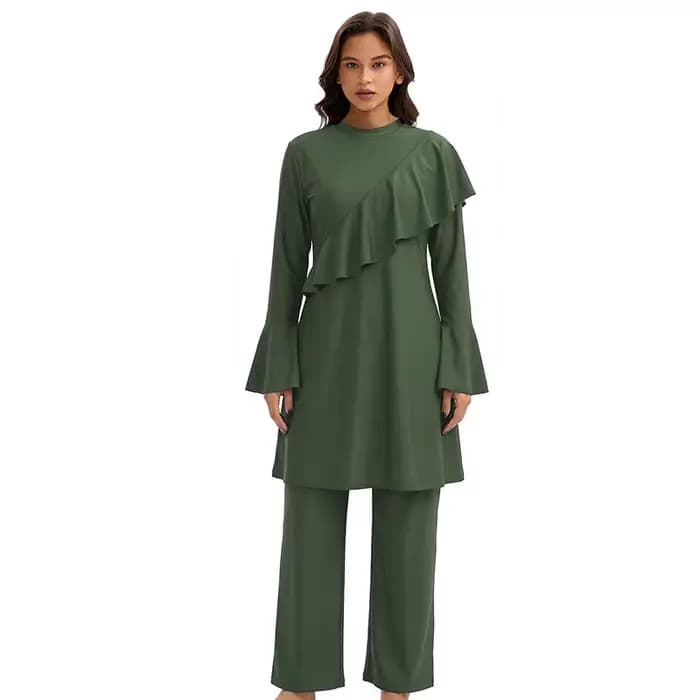 Maillots de bain modestes pour femmes musulmanes, à volants, couvrants, burkini islamique arabe, 3 pièces, vêtements de bain