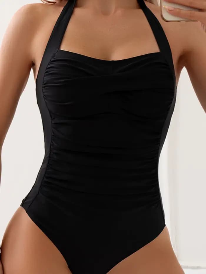 Maillot de bain une pièce noir uni pour femmes