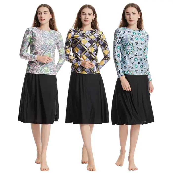 Maillot de bain islamique élégant pour femmes, body à manches longues + jupe + chapeau, 3 pièces, vêtements de plage musulmans et Sexy pour filles, s-xxxl