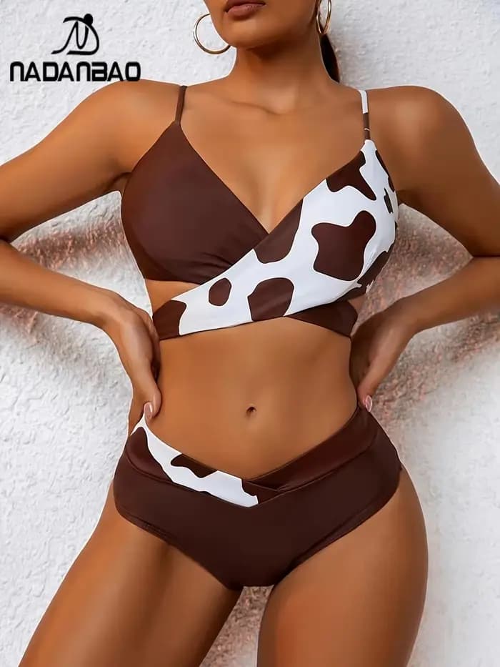Nadanbao-Bikini de plage sexy à col en V pour femme