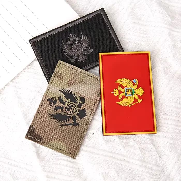 Écusson brodé drapeau du Monténégro, patch IR, bande en tissu à broderie auto-agrippante