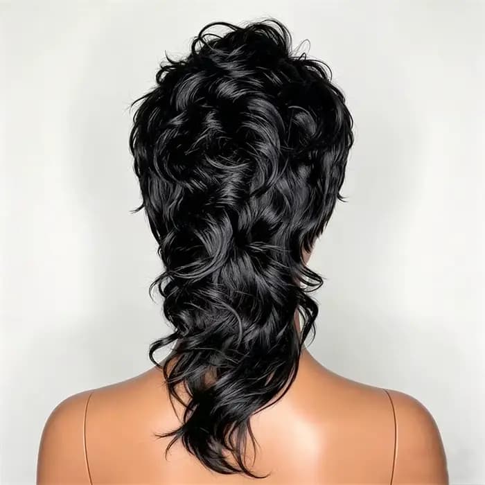 Perruque courte style mulet pixie, noir naturel, entièrement fabriquée à la machine, avec frange, douce et lisse, pour femmes, festivals, fêtes, usage quotidien