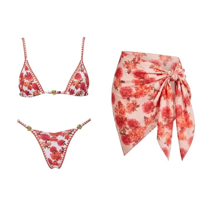 Maillot de bain bikini sexy avec jupe imprimée, maillot de bain brésilien 3 pièces pour femme, tenue de plage, jupe trapèze, été
