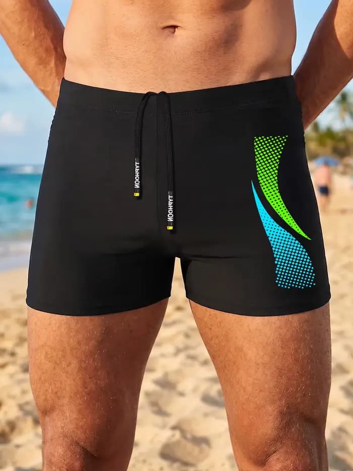 Lot de 2 maillots de bain imprimés pour hommes, tissu à séchage rapide, confortable, coupe ajustée, avec cordon de serrage réglable pour la plage