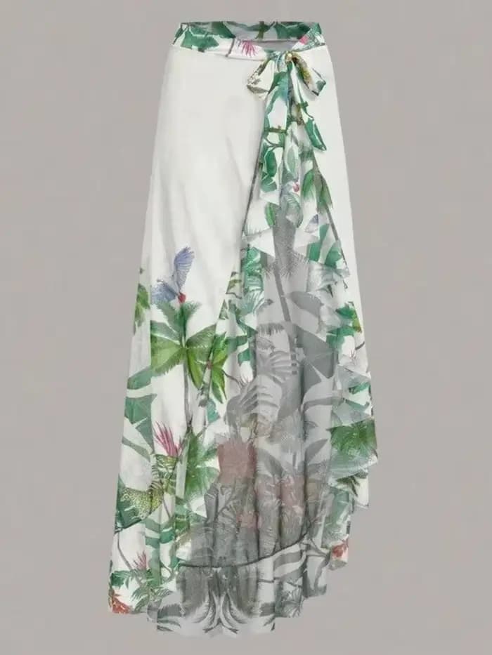 Maillot de bain une pièce imprimé Jungle tropicale, ensemble avec jupe portefeuille, pour femmes et Cover-Up, jupe d'été, 2026