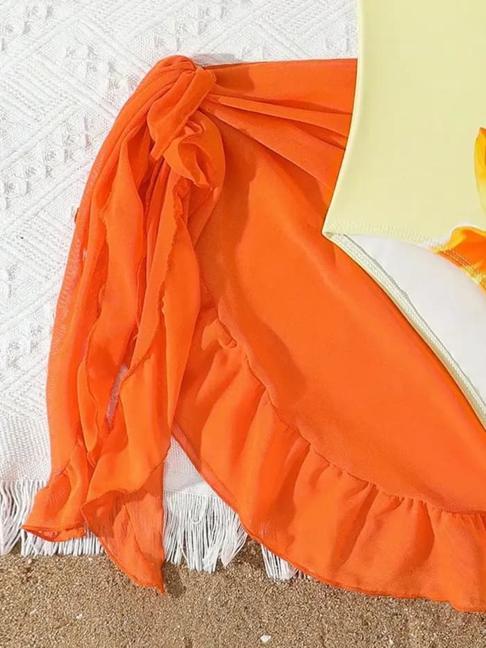 Maillot de bain une pièce avec jupe pour filles de 8 à 12 ans