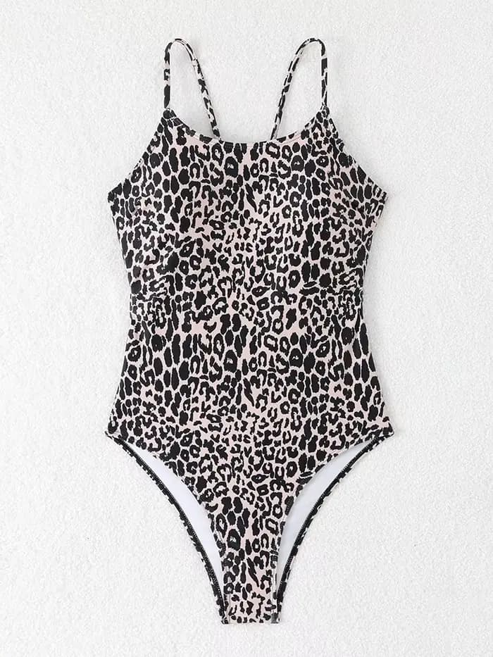 Maillot de bain une pièce sexy imprimé léopard pour femme 2026 – Maillot de bain bandeau échancré pour femme – Tenue de plage monokini