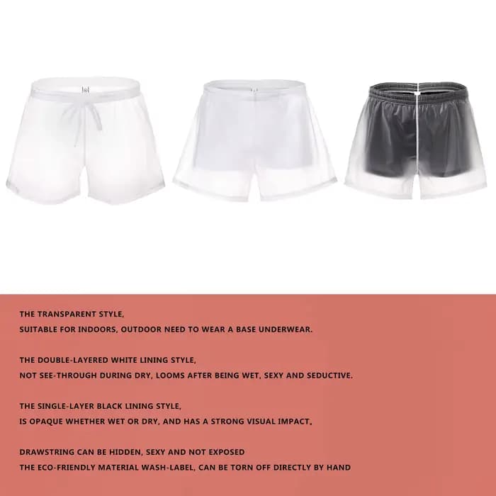Hommes plage troncs homme maillot de bain Transparent Sexy