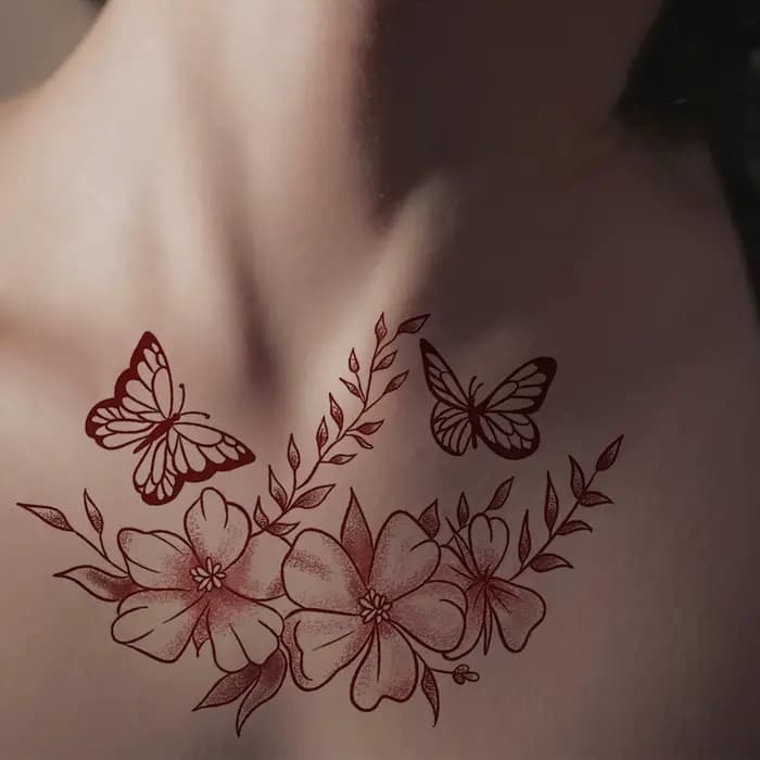 Autocollants de tatouage temporaire fleur papillon, faux tatouages imperméables, derniers 2-5 jours, 1 feuille