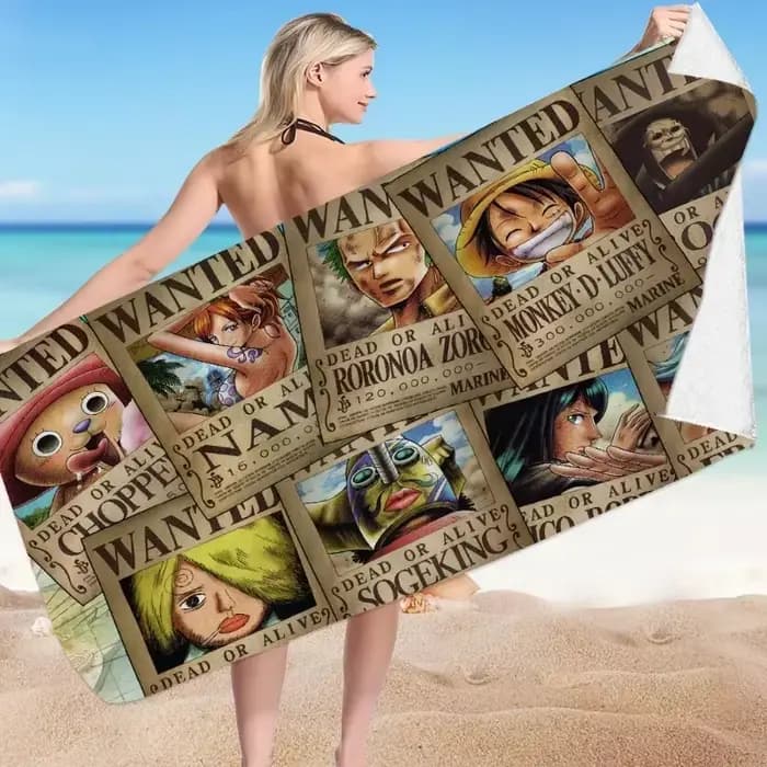 Serviette de plage Anime One Piece, serviette de bain d'été dessin animé Luffy, serviette de bain de voyage, serviette de plage à séchage rapide, cadeau