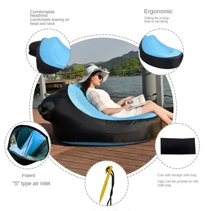 OTAUTAU-Chaise longue gonflable portable, canapé de camping en plein air, pouf confortable, pouf, jardin, plage, piscine, chaise longue inclinable SF112