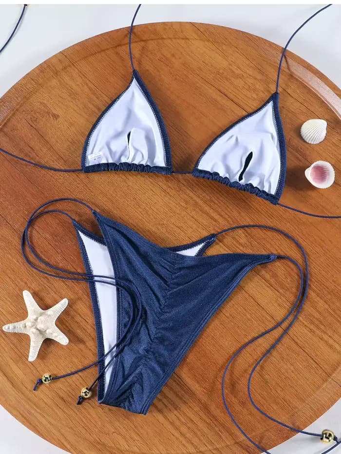 Rinabe bleu deux pièces costume maillot de bain pour femme Push Up solide Bikini ensemble maillots