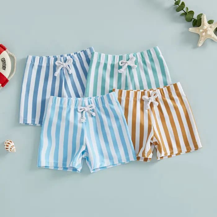 Maillot de bain d'été pour bébés garçons, imprimé rayé, taille élastique, short de plage pour enfants, maillots de bain, vêtements de plage