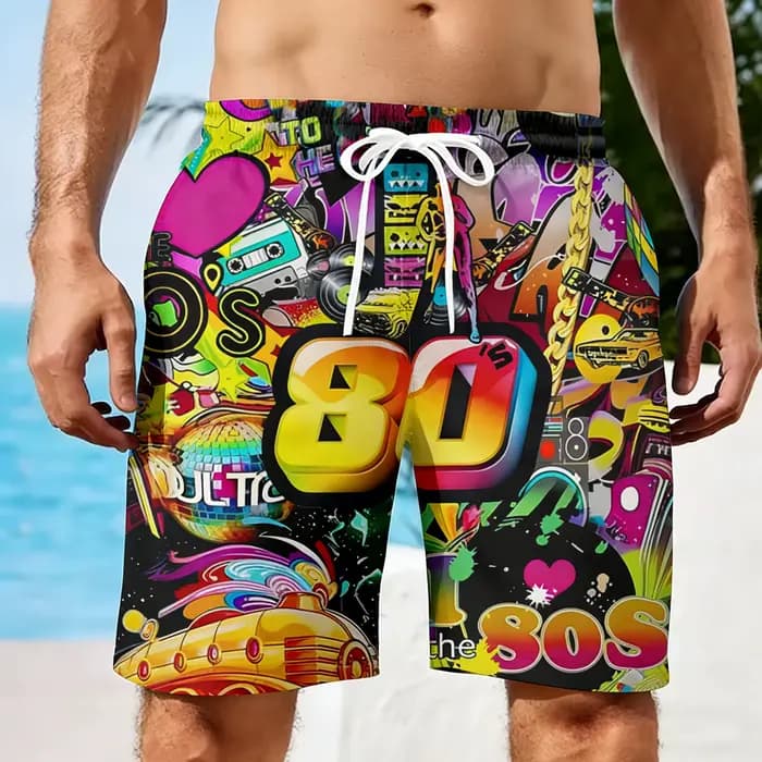 Shorts pour hommes années 80 et 90, imprimé 3D, rétro et tendance, pour la plage, style hawaïen, short de bain pour l'été