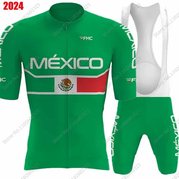 Maillot de cyclisme de l'équipe nationale du mexique, ensemble de vêtements de cyclisme pour hommes, chemise de vélo de route, costume d'été, cuissard à bretelles, vtt, 2024