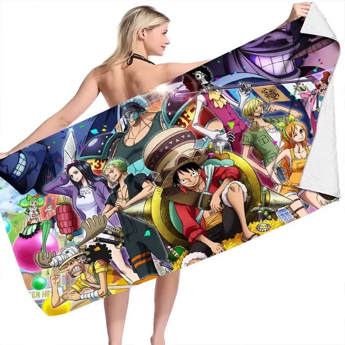Serviette de plage Anime One Piece, serviette de bain d'été dessin animé Luffy, serviette de bain de voyage, serviette de plage à séchage rapide, cadeau
