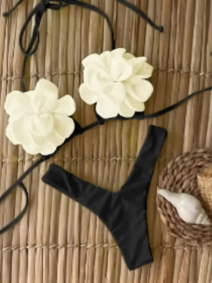 Ensemble bikini 2 pièces sexy à lacets et motifs floraux 3D pour femme, maillot de bain fendu, collection plage, nouvelle collection été 2026