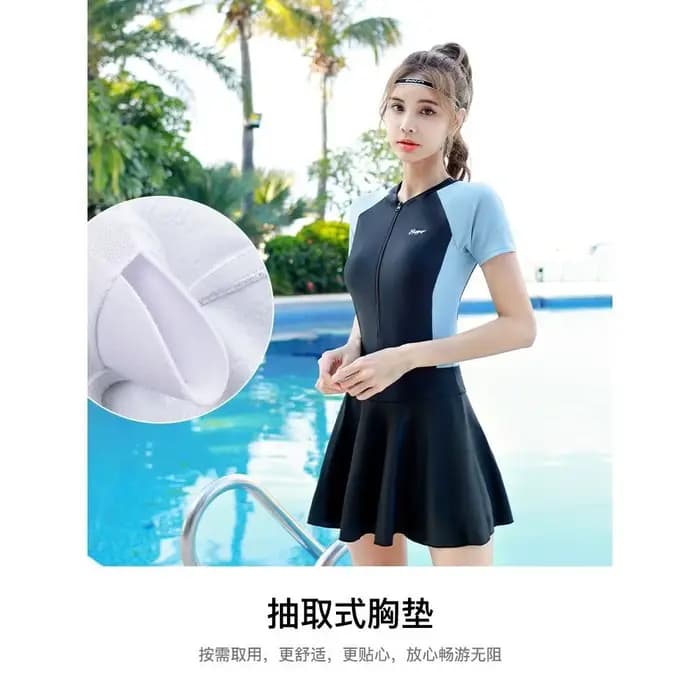 Été une pièce maillot de bain avec jupe 2025 femmes manches courtes/longues maillots