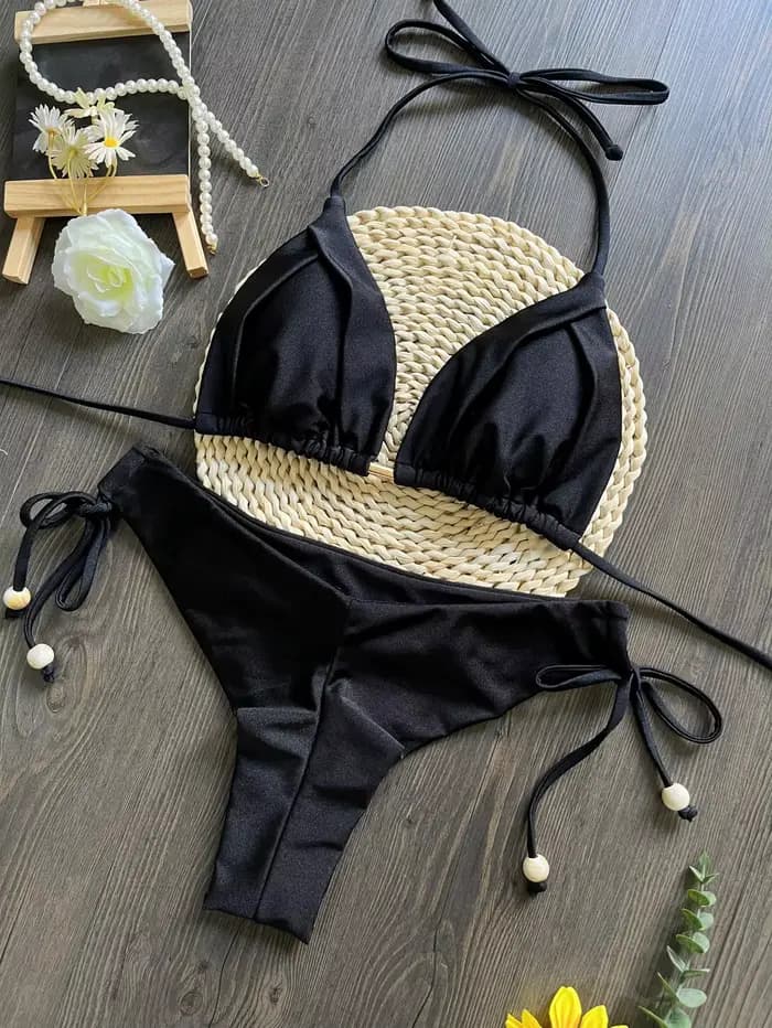 Sexy jaune Bikini ensemble 2025 femmes licou plissé Push Up soutien-gorge taille haute maillot de bain brésilien plage