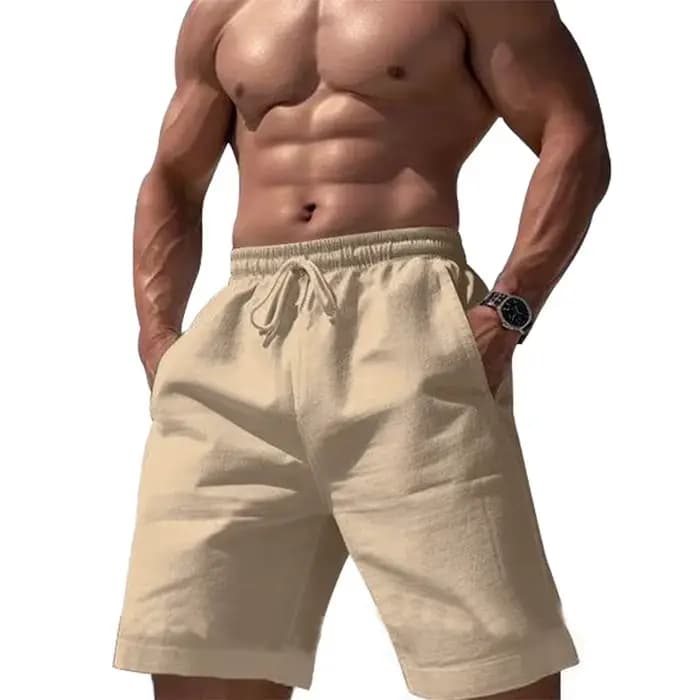 Short de plage pour hommes, décontracté, longueur aux genoux, pantalon court, été, coton et lin, nouvelle collection