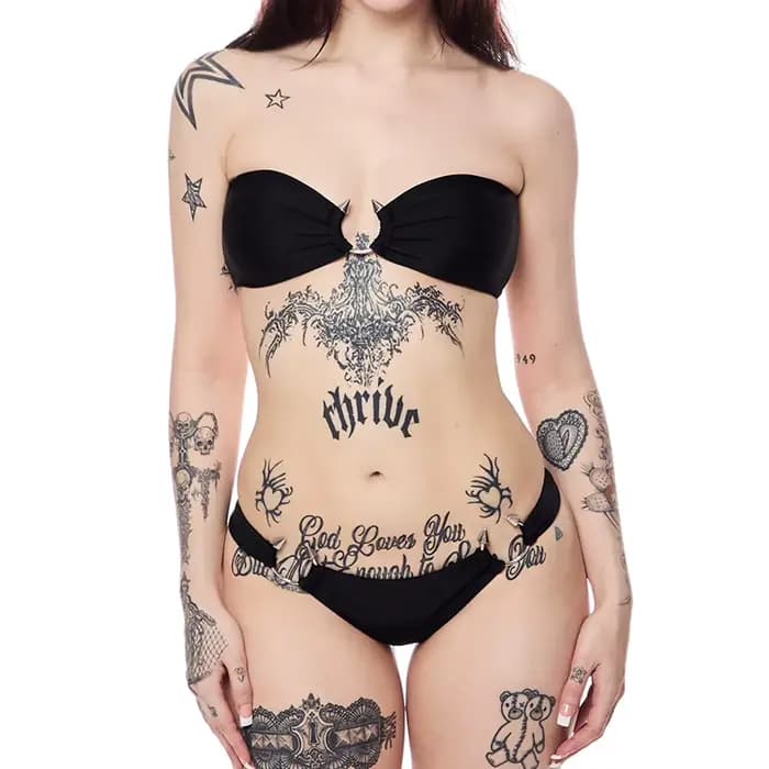 Ensemble bikini sans bretelles couleur unie style américain Harajuku gothique punk sombre sexy Spice Girls