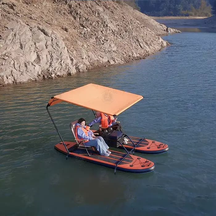 Bateau Catamaran Gonflable avec Deux Paddleboards et Moteur Hors-Bord pour Aventures Aquatiques