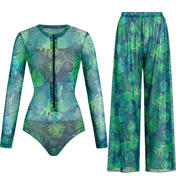 Maillot de bain intelligent à imprimé tropical pour femme avec fermeture éclair