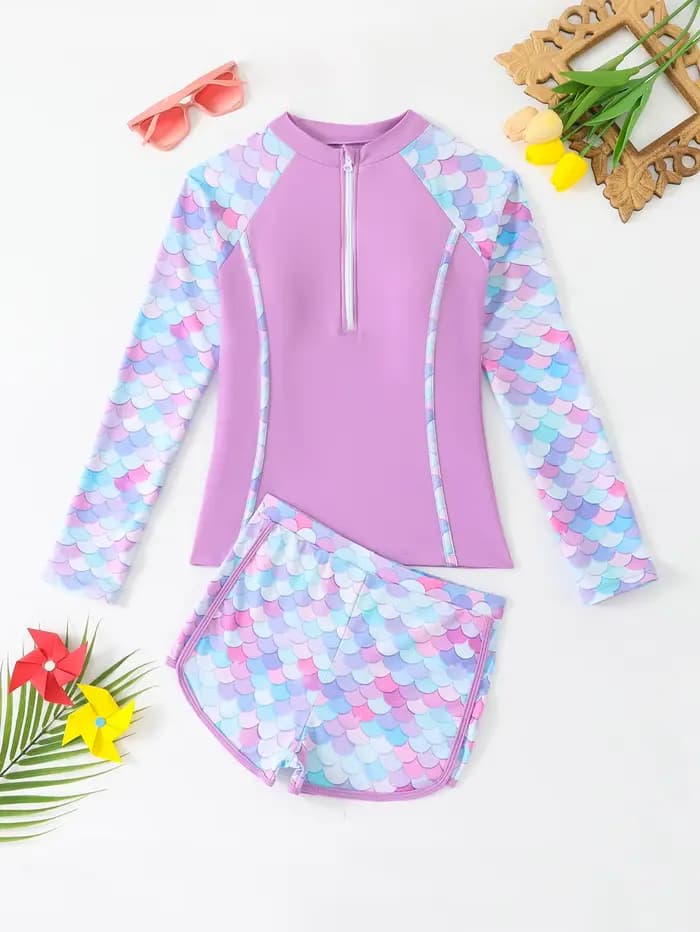 Maillot de bain fille 2025 rose à manches longues