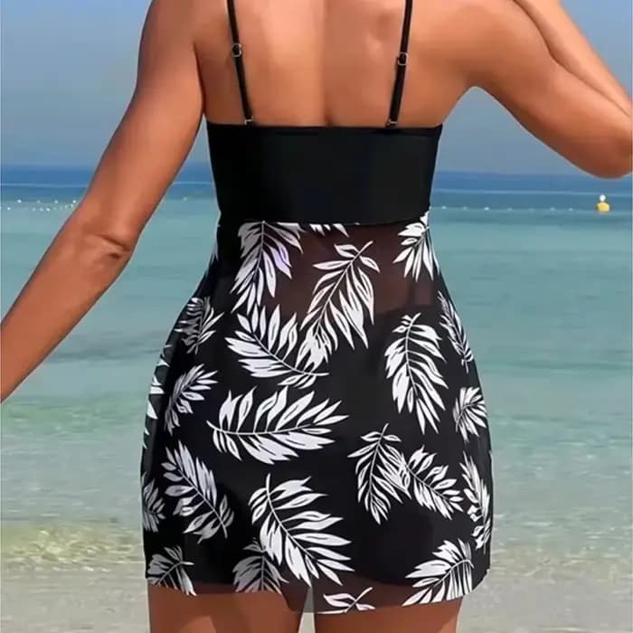 Maillot de bain fendu pour femmes, robe courte, Sexy, mode, taille haute, maille épaisse, imprimé, vêtements de plage, été, 2024