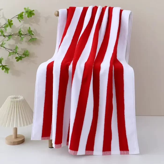 Serviette de plage rayée bicolore 100% coton nordique 75x152cm