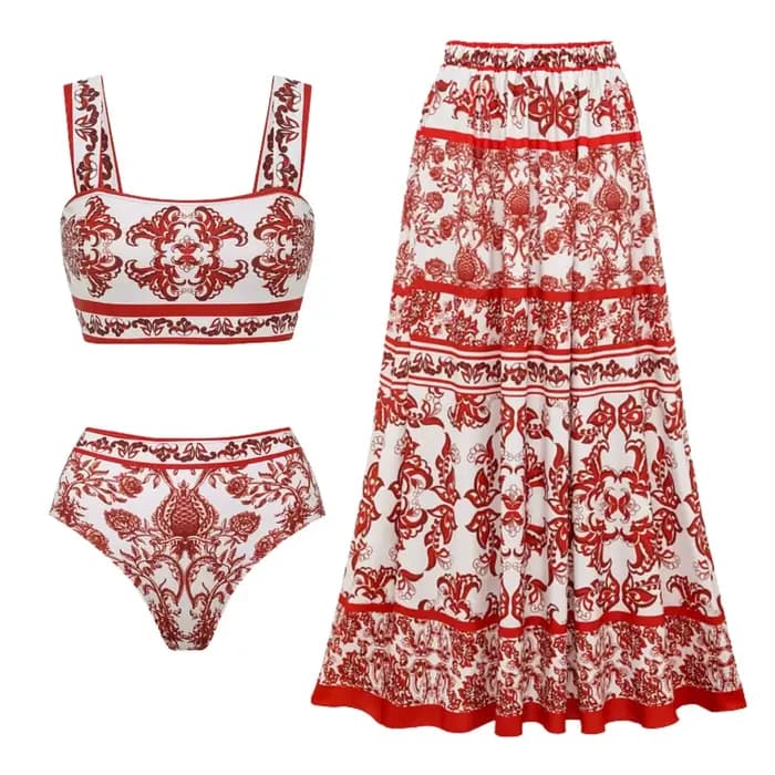 Nouveau Maillot de Bain Rétro Imprimé avec Cache-Maillot Femme, Maillot de Bain Floral 2026, Maillot de Bain Sexy, Bikinis, Combinaison Femme, Tenue de Plage