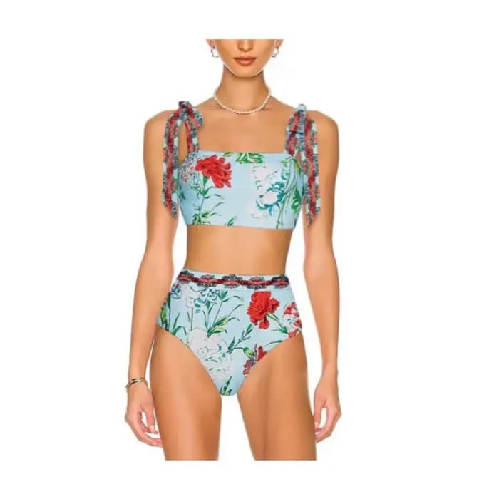 Maillot de bain une pièce vert rétro pour femmes, avec jupe portefeuille, col en V, imprimé Floral, Bkini, tenue de plage, vacances, 2025