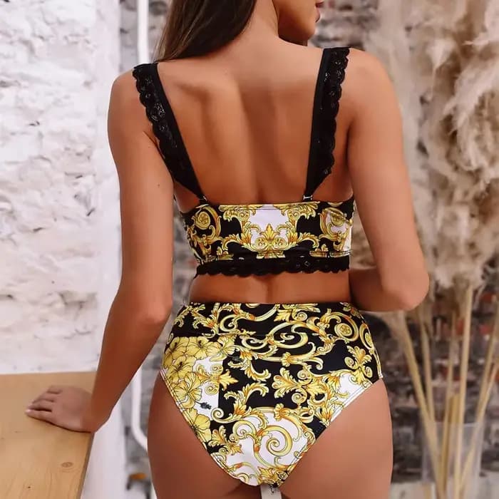 Maillot de bain imprimé pour femmes, soutien-gorge push up, culotte taille haute, bikini, ensemble deux pièces, pour la plage, 2023