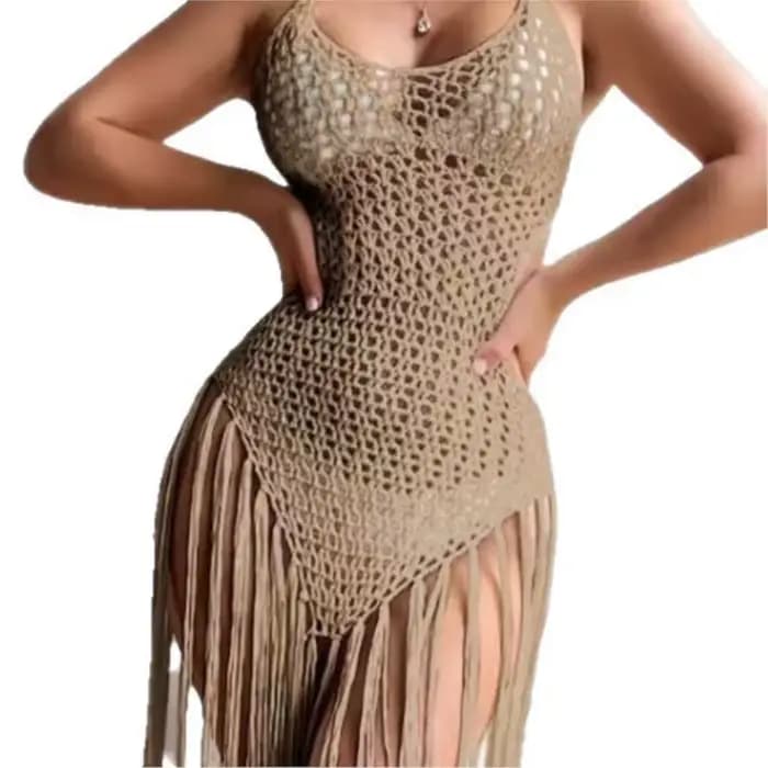 Tenue de plage pour femme, robe d'été, paréo de plage sexy à franges, dos nu, maillot de bain une pièce à crochets